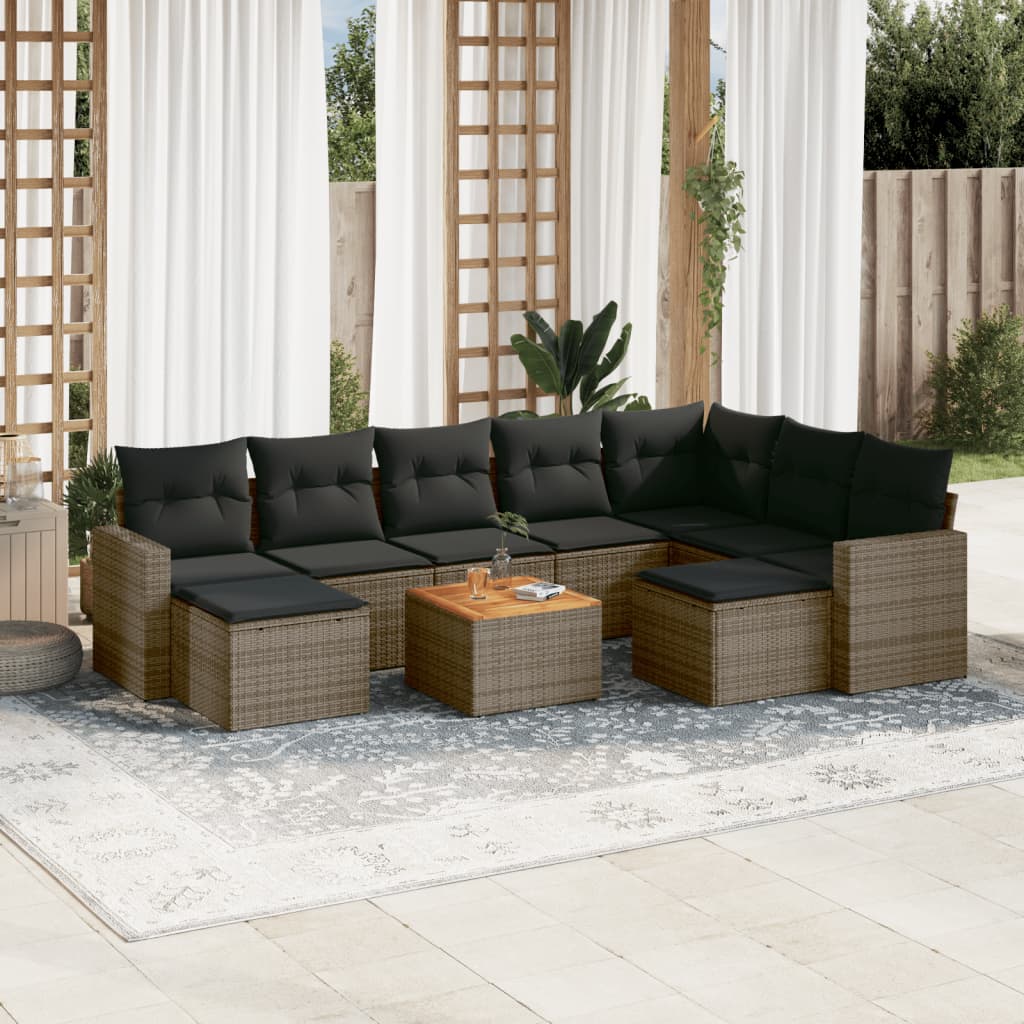 Set Divano Da Giardino 10 Pz Con Cuscini Grigio In Polyrattan