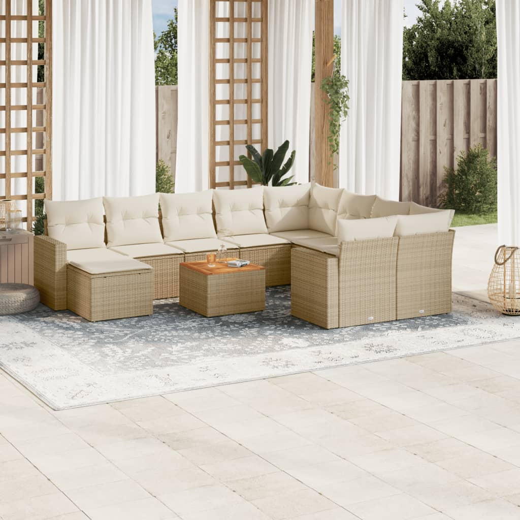 Set Divani Da Giardino 11 Pz Con Cuscini Beige In Polyrattan
