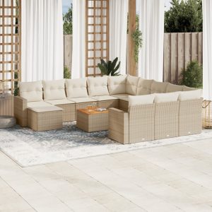 Set Divano Da Giardino 13 Pz Con Cuscini Beige In Polyrattan