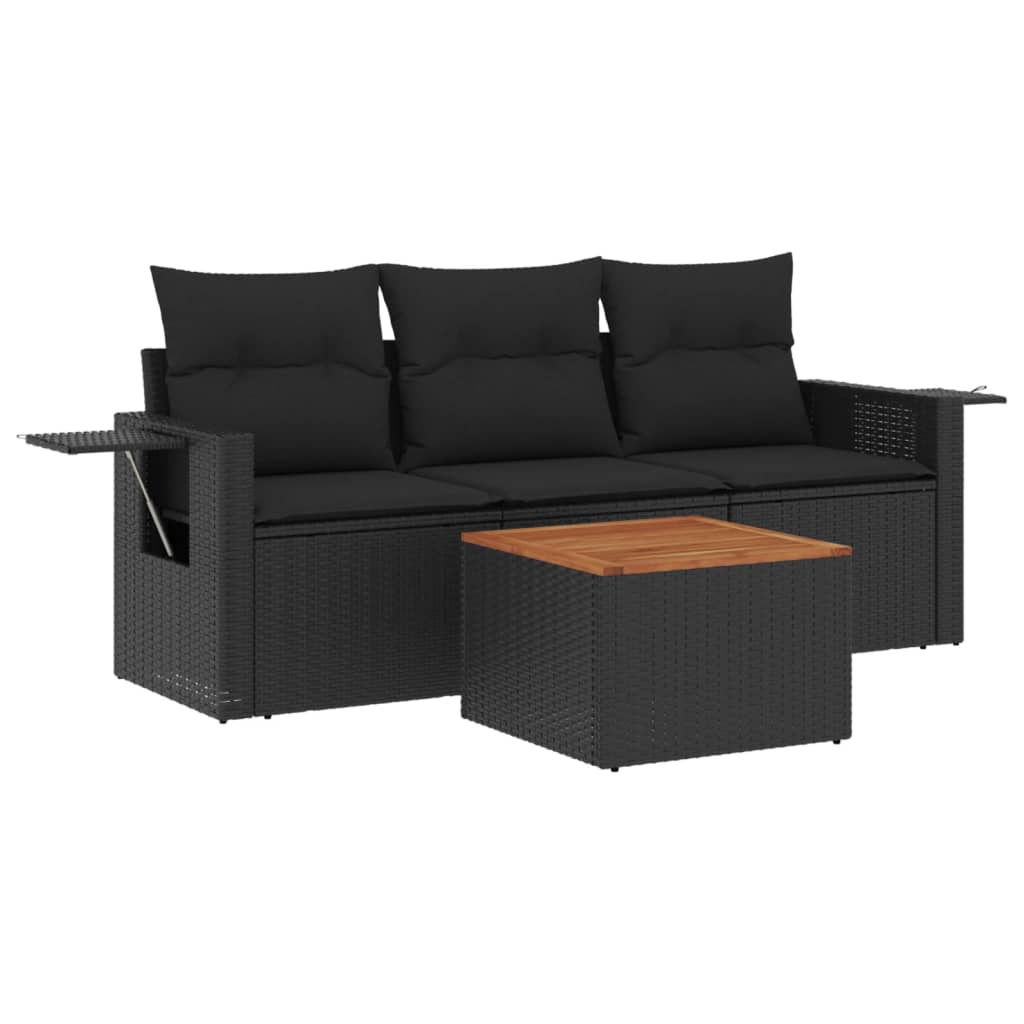 Set Divani Da Giardino 4 Pz Con Cuscini Nero In Polyrattan - Image 2