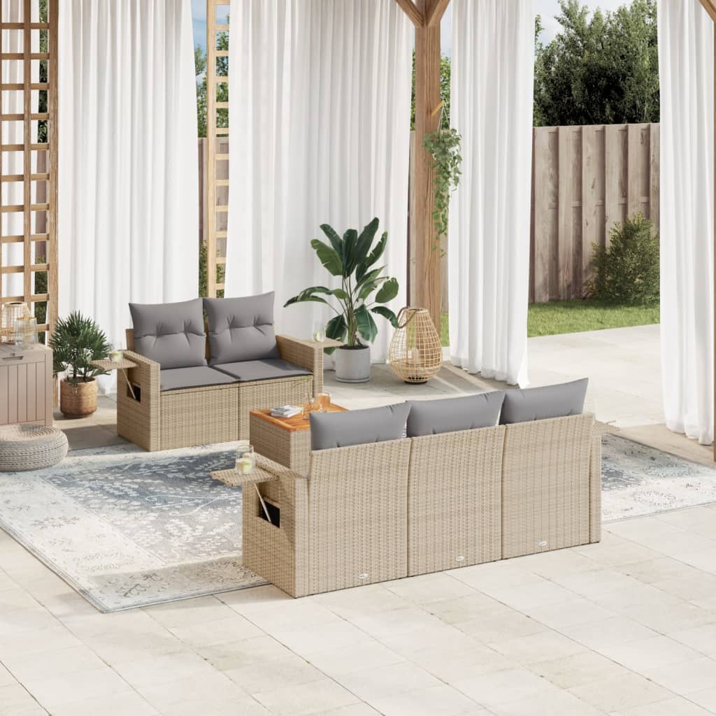 Set Divano Da Giardino 6 Pz Con Cuscini Beige Misto Polyrattan