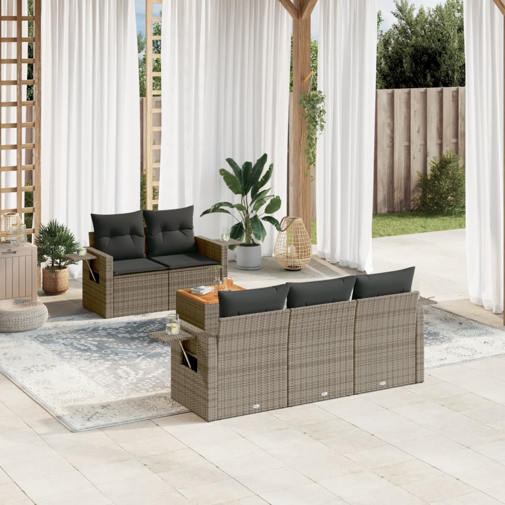 Set Divano Da Giardino 6 Pz Con Cuscini Grigio In Polyrattan