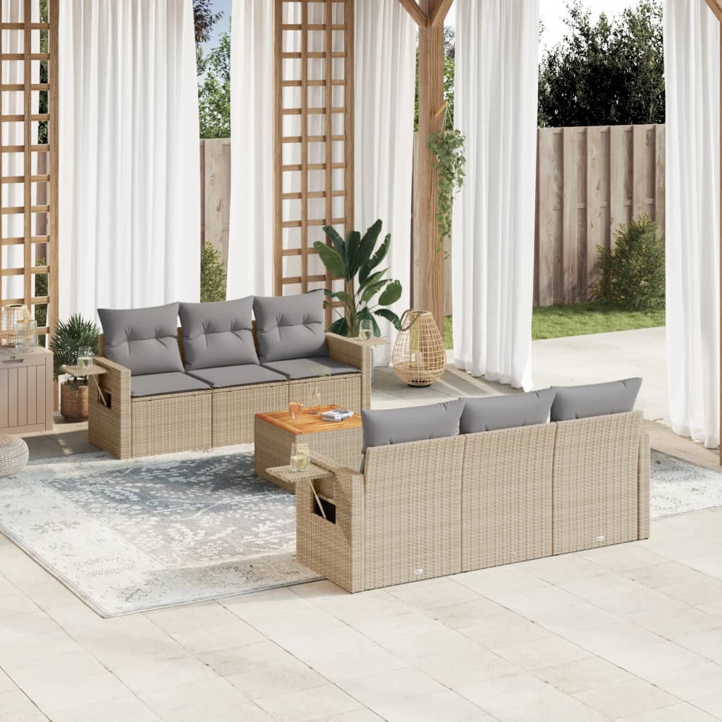 Set Divano Da Giardino 7 Pz Con Cuscini Beige Misto Polyrattan