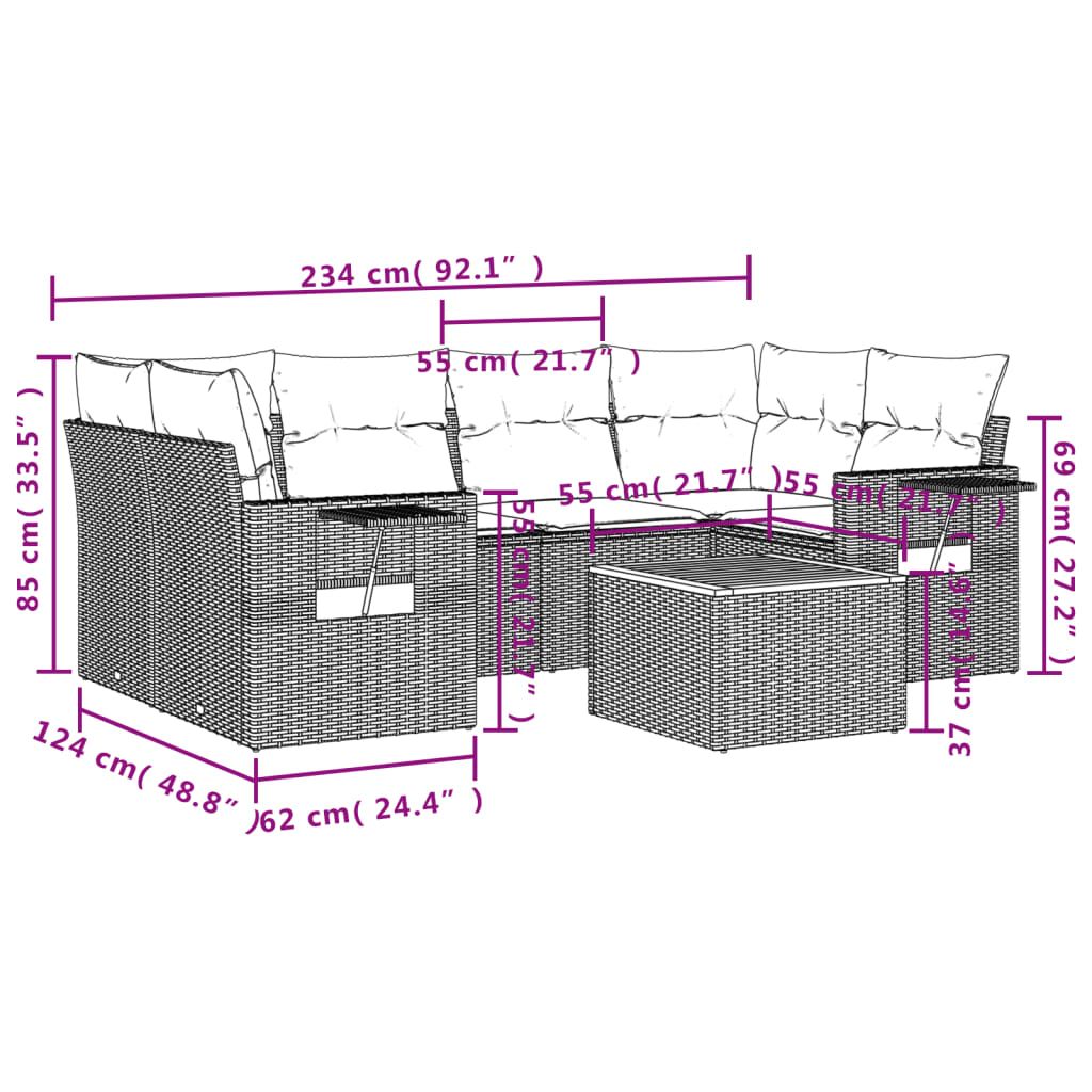 Set Divani Da Giardino 7 Pz Con Cuscini Grigio In Polyrattan - Image 3