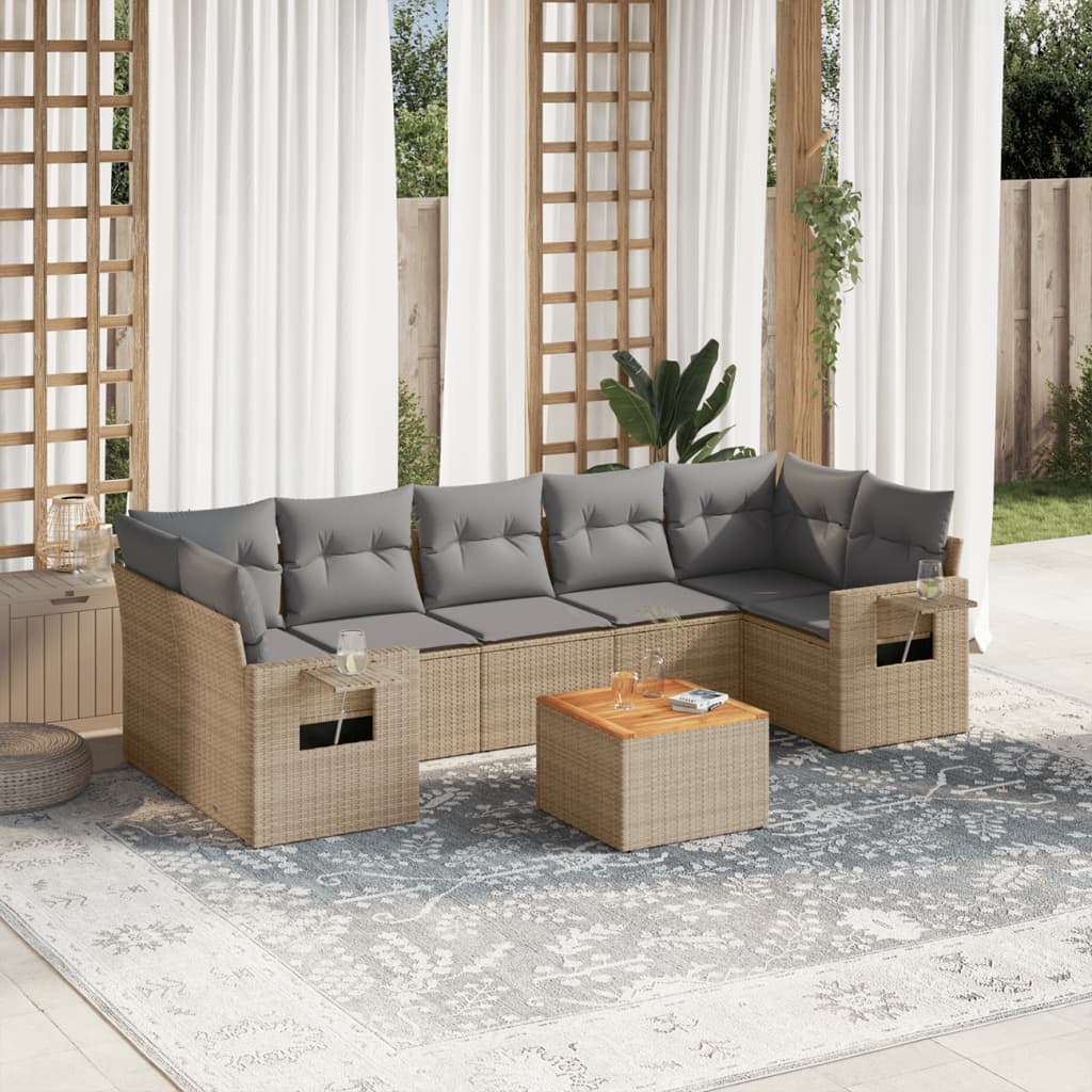Set Divano Da Giardino 8 Pz Con Cuscini Beige Misto Polyrattan