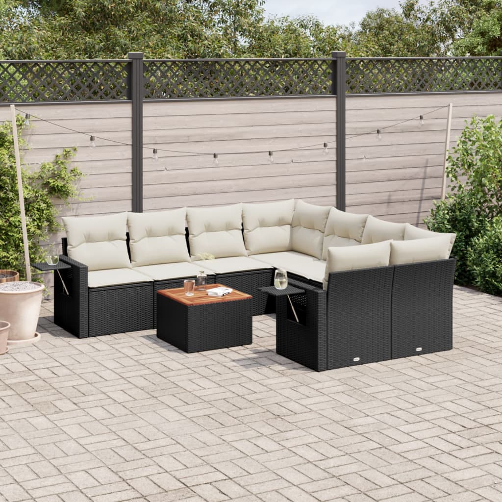 Set Divani Da Giardino 9 Pz Con Cuscini Nero In Polyrattan