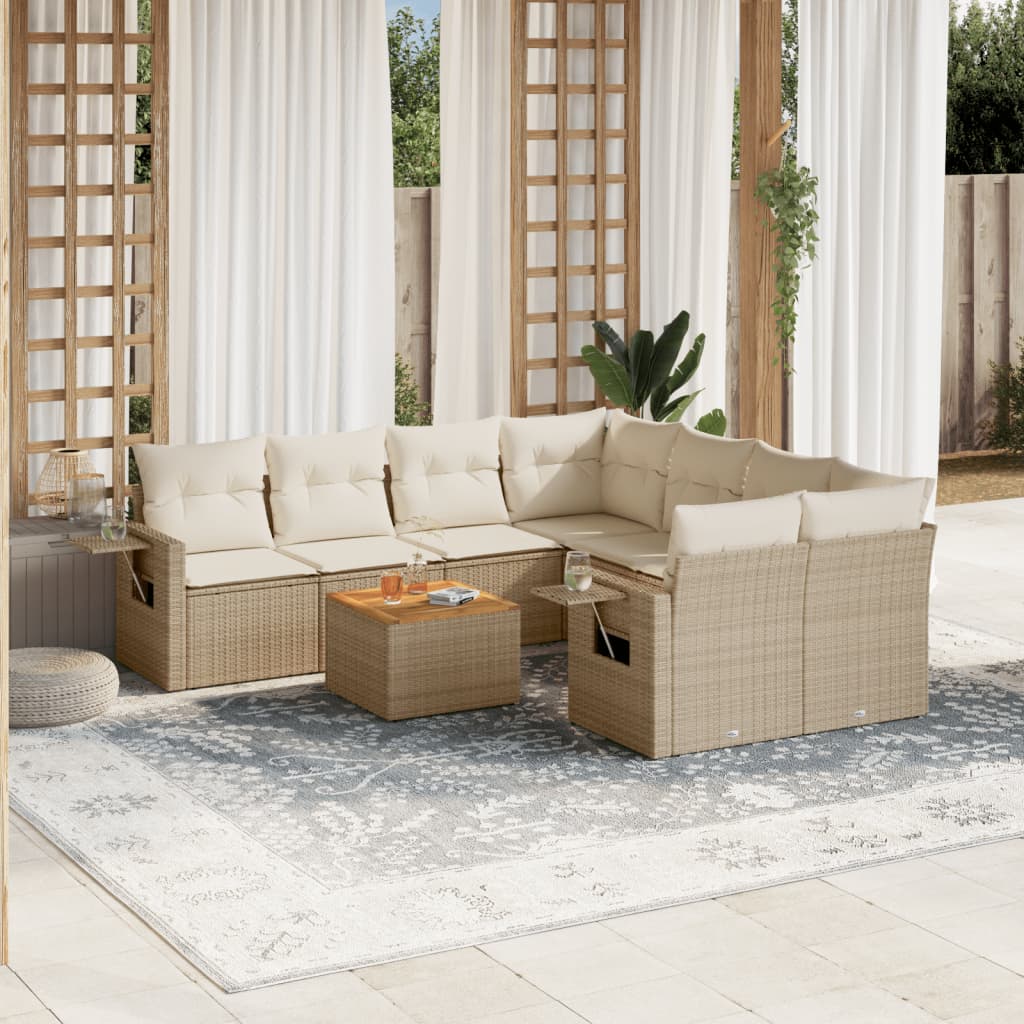 Set Divano Da Giardino 9 Pz Con Cuscini Beige In Polyrattan