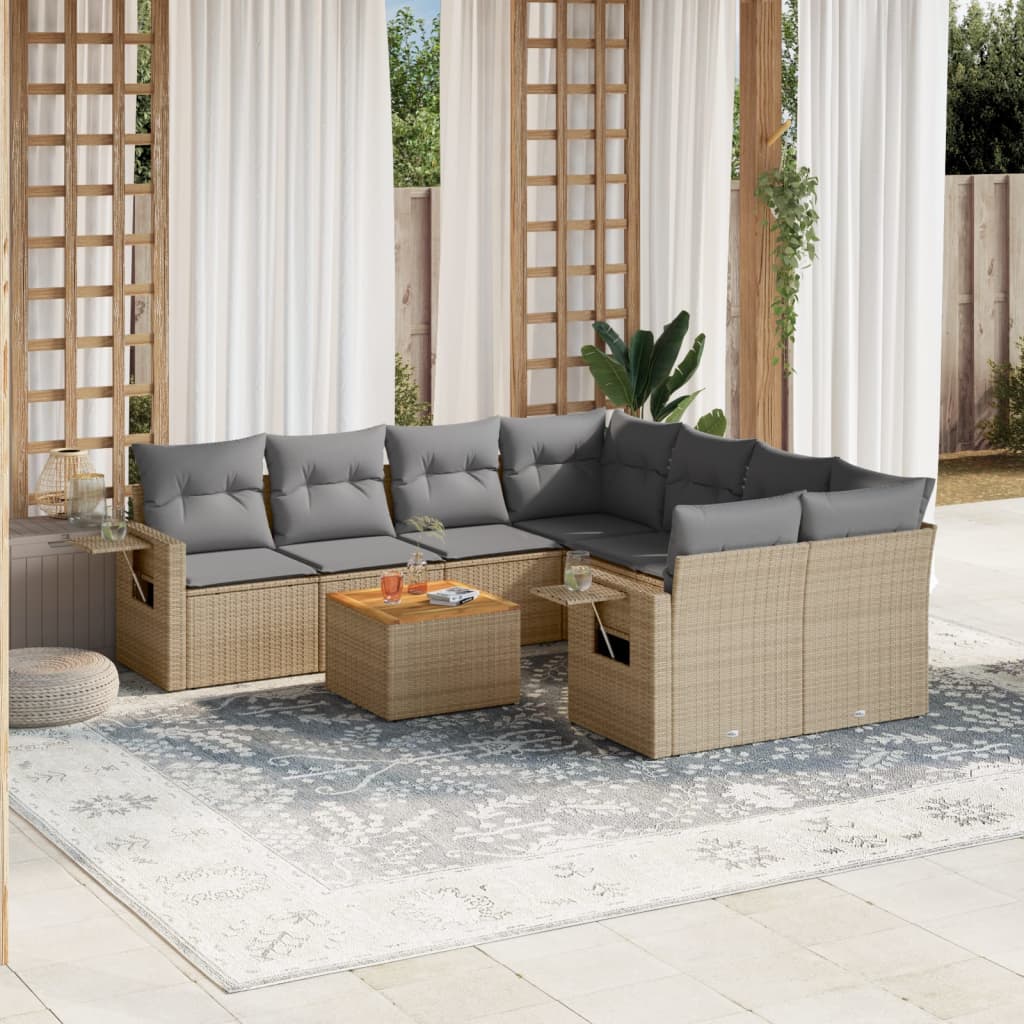 Set Divano Da Giardino 9 Pz Con Cuscini Beige Misto Polyrattan