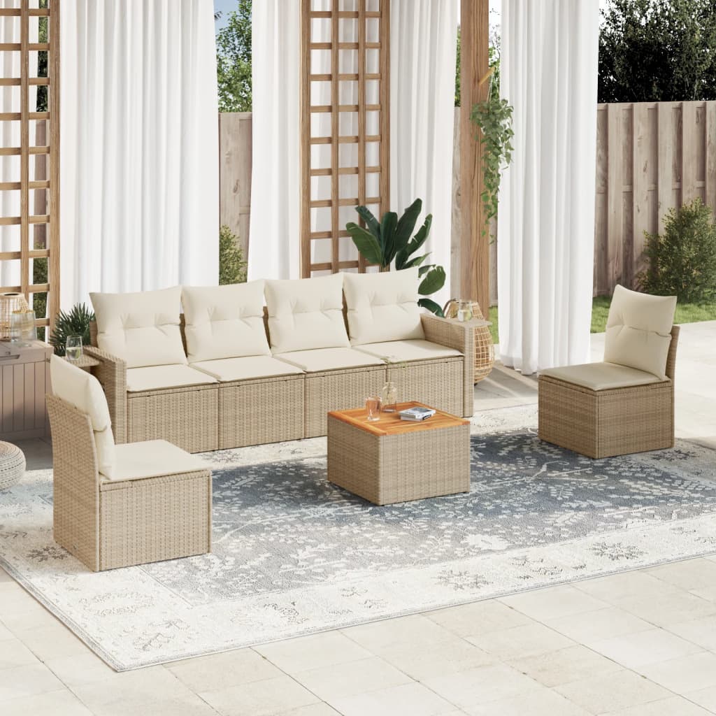 Set Divani Da Giardino 7 Pz Con Cuscini Beige In Polyrattan
