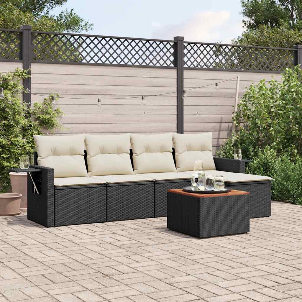 Set Divano Da Giardino 6 Pz Con Cuscini Nero In Polyrattan