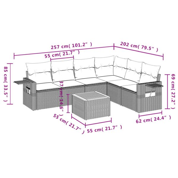 Set Divano Da Giardino 7 Pz Con Cuscini Beige Misto Polyrattan - Image 3
