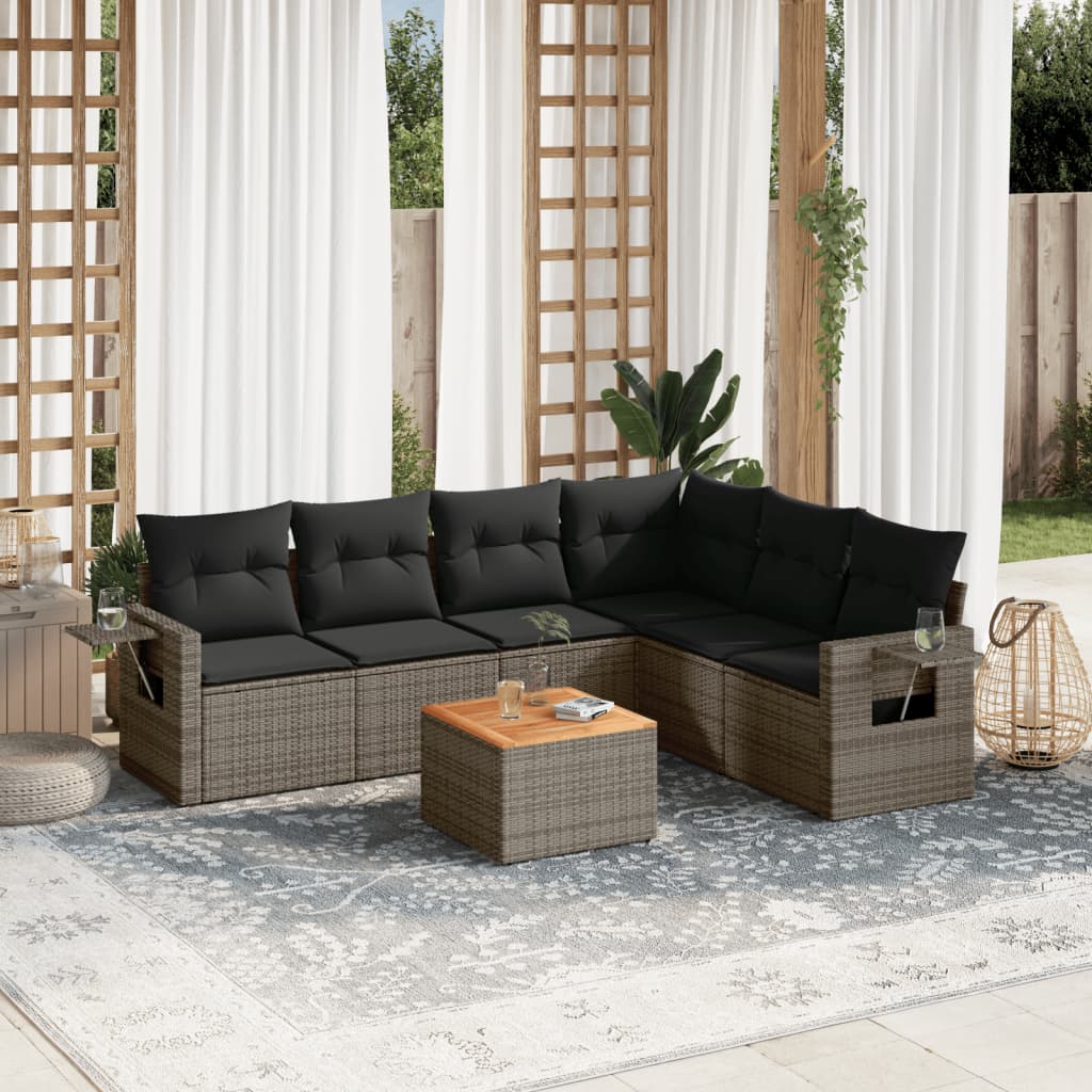 Set Divani Da Giardino 7 Pz Con Cuscini Grigio In Polyrattan