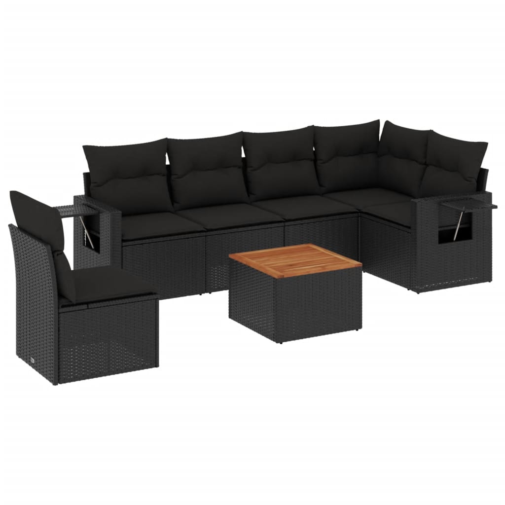 Set Divani Da Giardino Con Cuscini 7pz Nero Polyrattan - Image 2