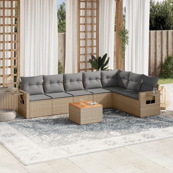 Set Divano Da Giardino 8 Pz Con Cuscini Beige Misto Polyrattan