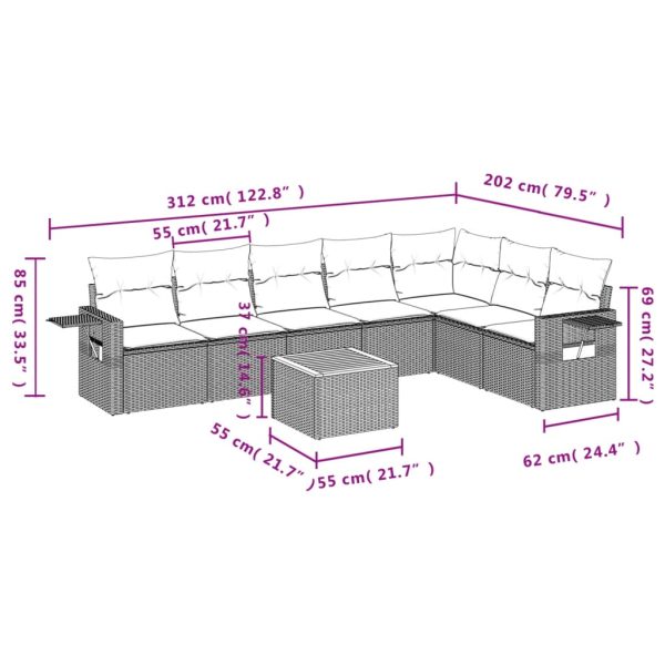 Set Divano Da Giardino 8 Pz Con Cuscini Beige Misto Polyrattan - Image 3