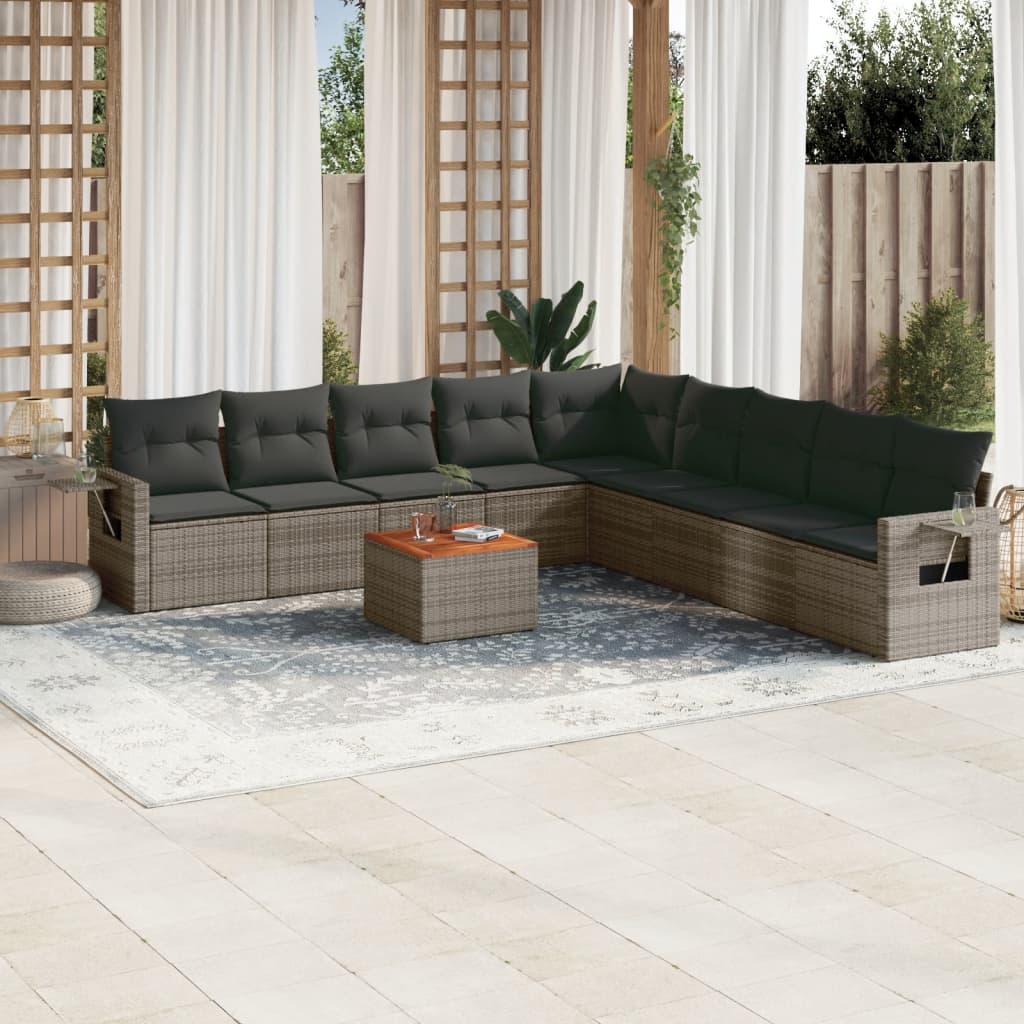 Set Divano Da Giardino 10 Pz Con Cuscini Grigio In Polyrattan