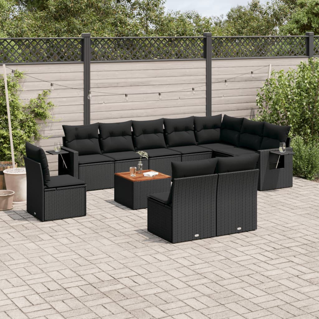 Set Divani Da Giardino 11 Pz Con Cuscini In Polyrattan Nero