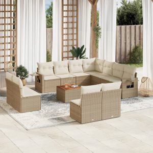 Set Divani Da Giardino 12 Pz Con Cuscini Beige In Polyrattan