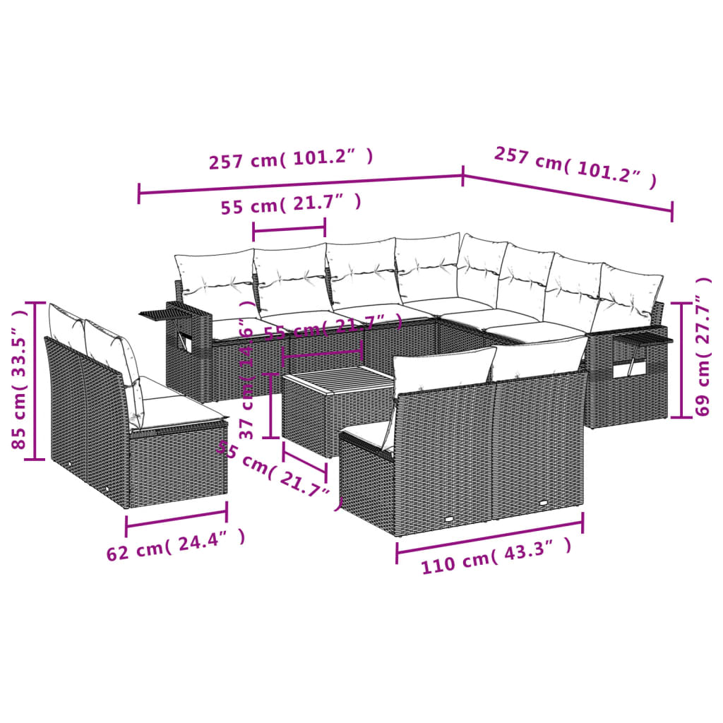 Set Divani Da Giardino 12 Pz Con Cuscini Beige In Polyrattan - Image 3
