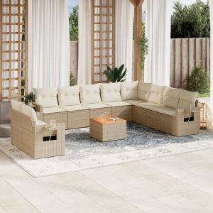 Set Divani Da Giardino 11 Pz Con Cuscini Beige In Polyrattan