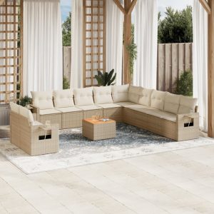 Set Divani Da Giardino 12 Pz Con Cuscini Beige In Polyrattan
