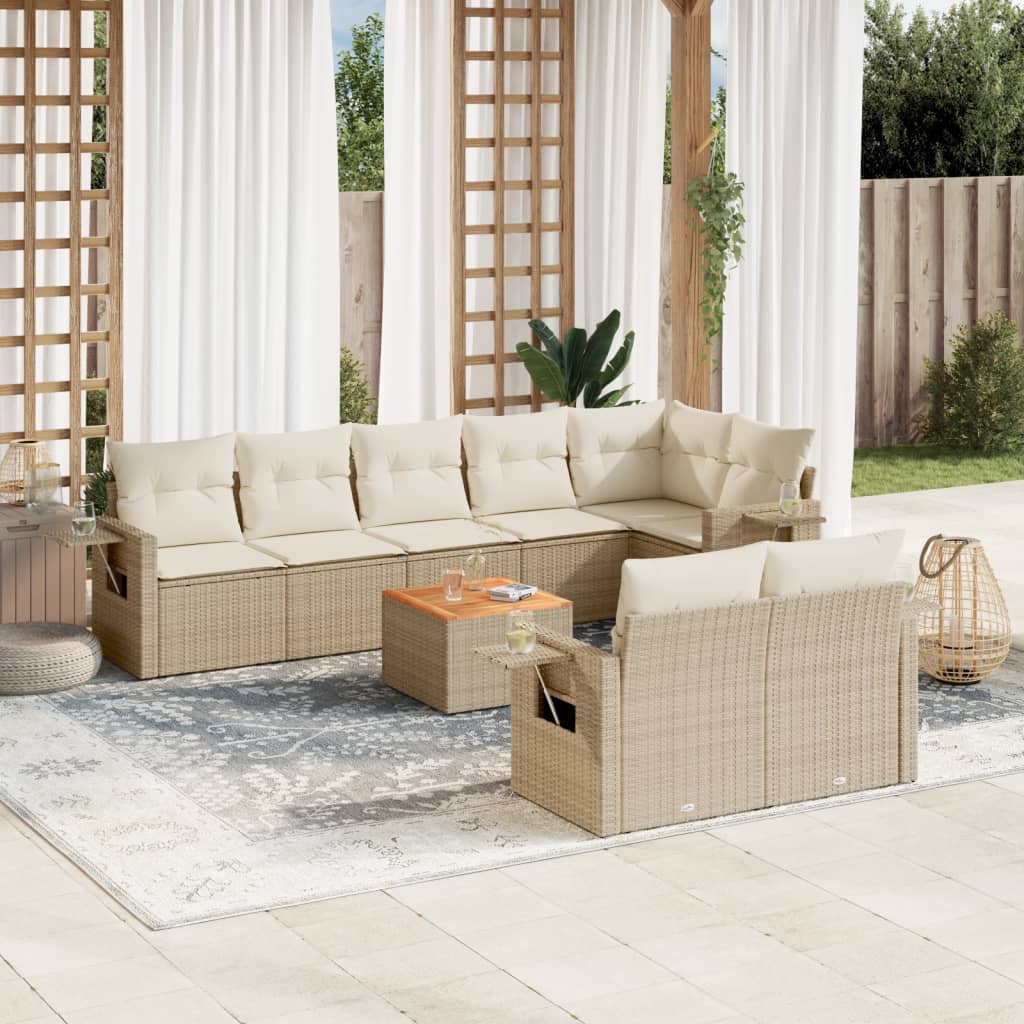 Set Divano Da Giardino 9 Pz Con Cuscini Beige In Polyrattan