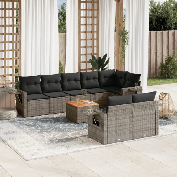 Set Divano Da Giardino 9 Pz Con Cuscini Grigio In Polyrattan