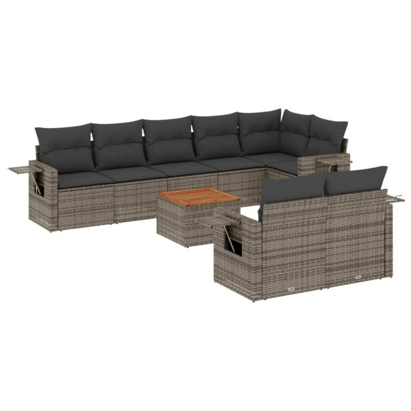 Set Divano Da Giardino 9 Pz Con Cuscini Grigio In Polyrattan - Image 2