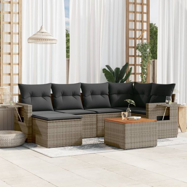 Set Divani Da Giardino 7 Pz Con Cuscini Grigio In Polyrattan