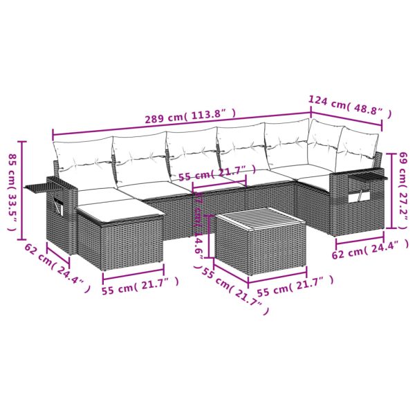 Set Divano Da Giardino 8 Pz Con Cuscini Beige Misto Polyrattan - Image 3