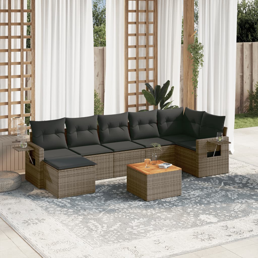 Set Divano Da Giardino 8 Pz Con Cuscini Grigio In Polyrattan