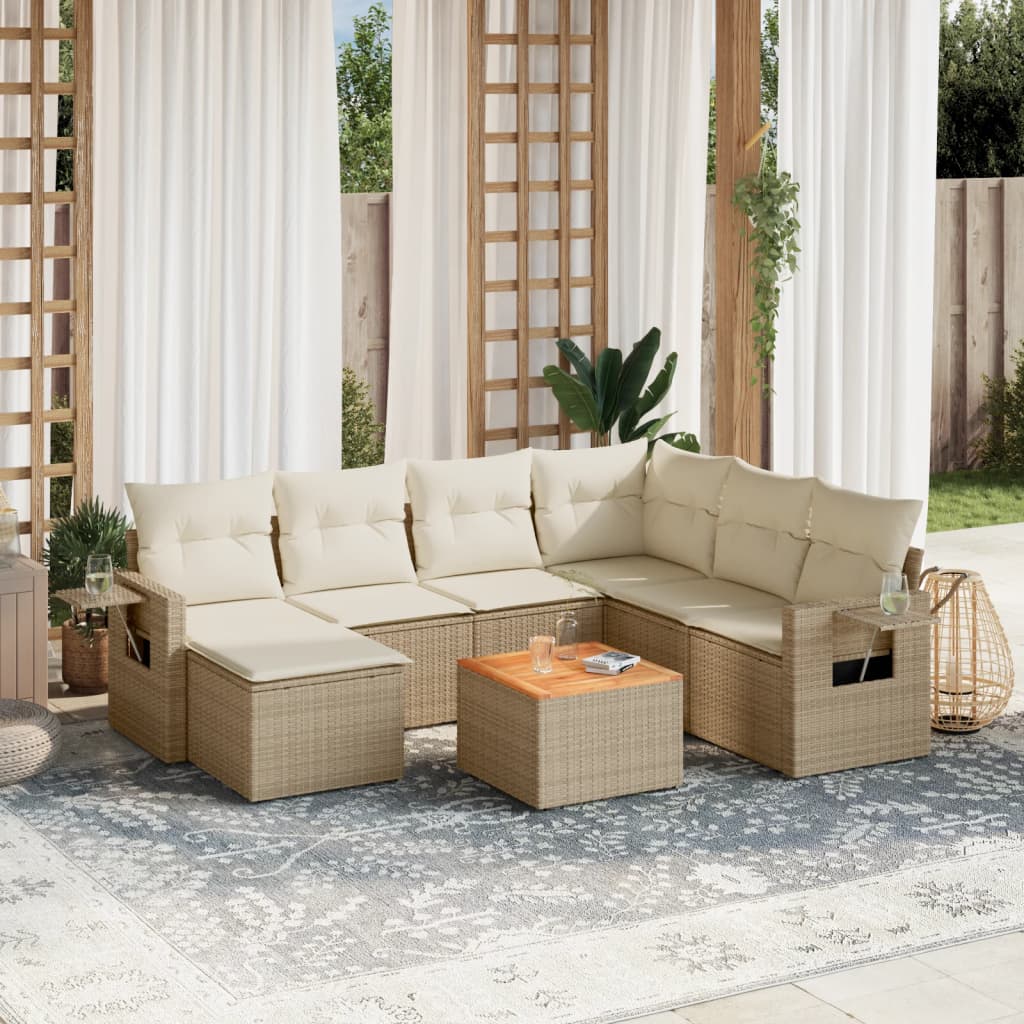 Set Divano Da Giardino 8 Pz Con Cuscini Beige In Polyrattan