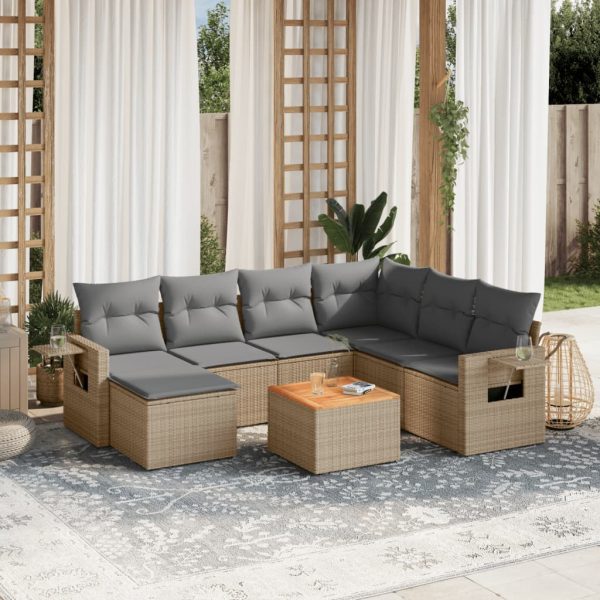 Set Divano Da Giardino 8 Pz Con Cuscini Beige Misto Polyrattan