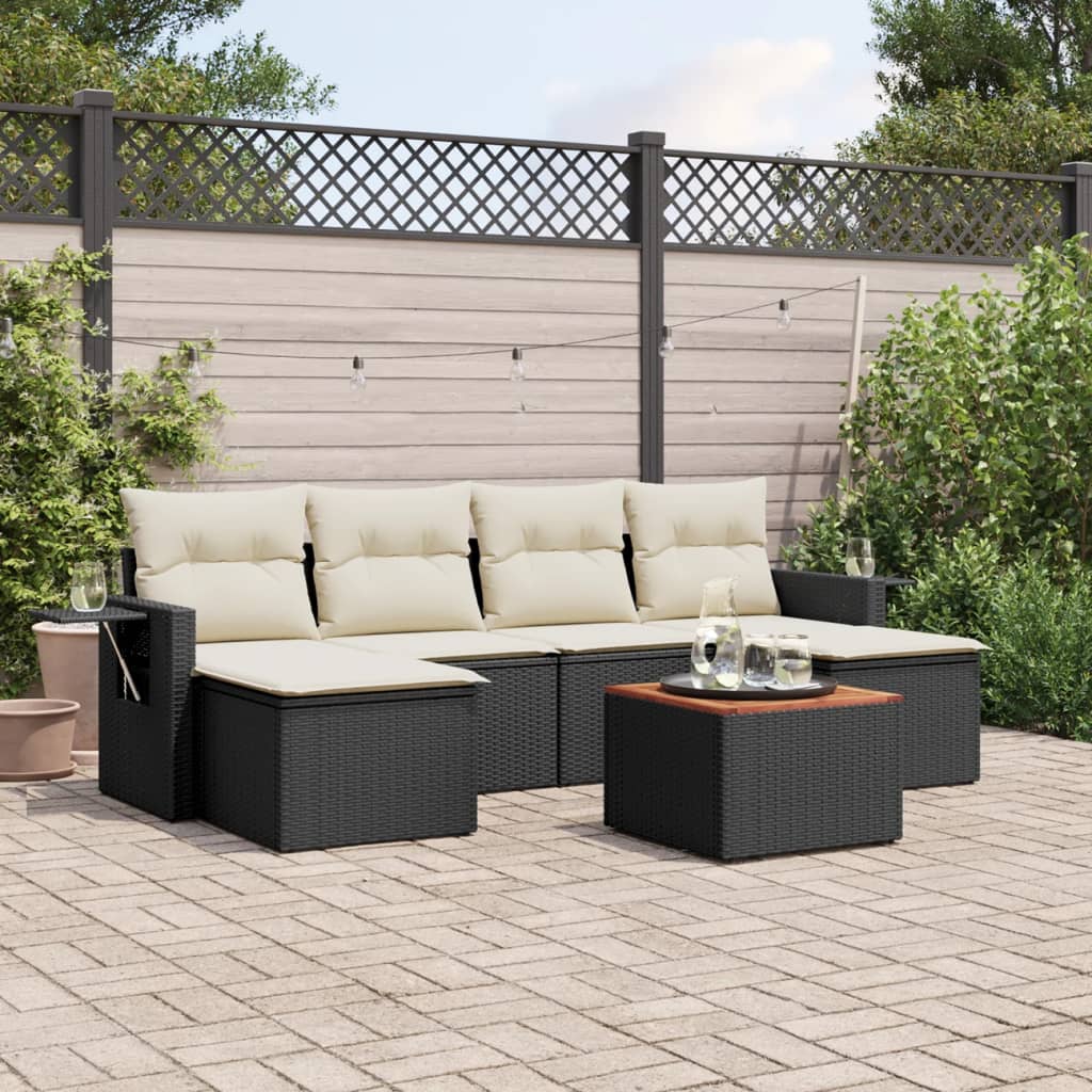 Set Divani Da Giardino Con Cuscini 7pz Nero Polyrattan