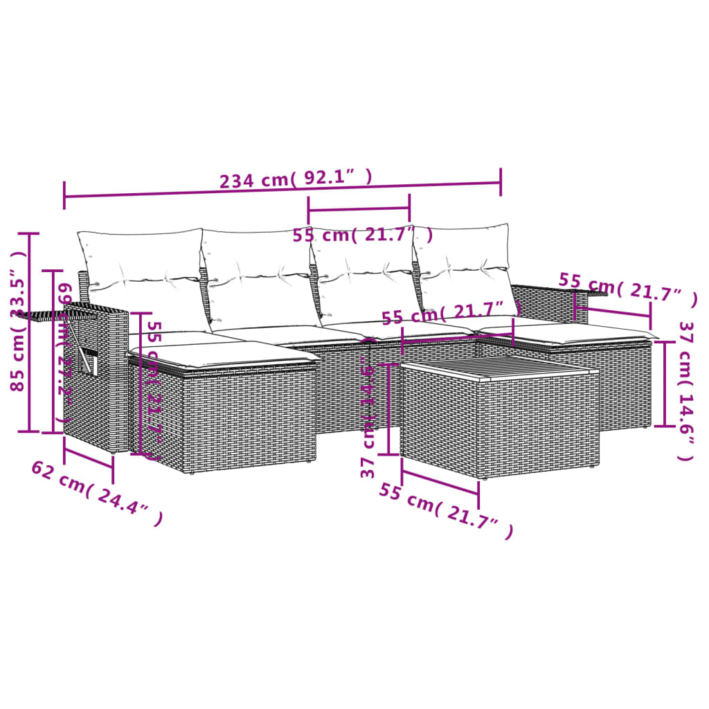 Set Divani Da Giardino Con Cuscini 7pz Nero Polyrattan - Image 3