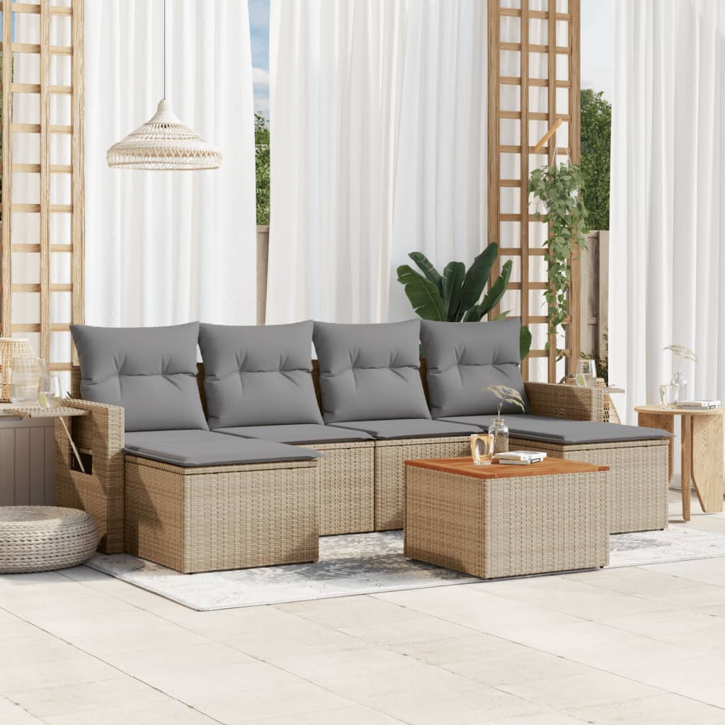 Set Divano Da Giardino 7 Pz Con Cuscini Beige Misto Polyrattan
