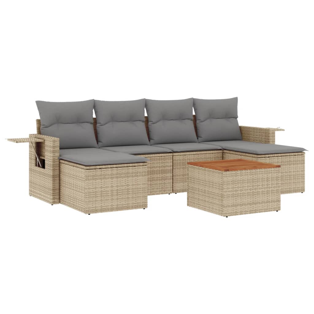 Set Divano Da Giardino 7 Pz Con Cuscini Beige Misto Polyrattan - Image 2