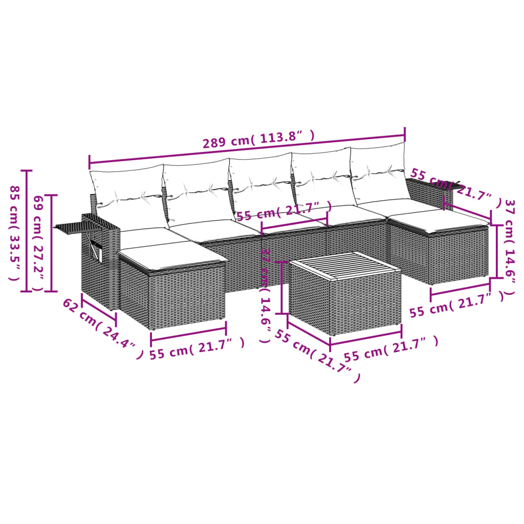 Set Divani Da Giardino Con Cuscini 8 Pz Nero In Polyrattan - Image 3