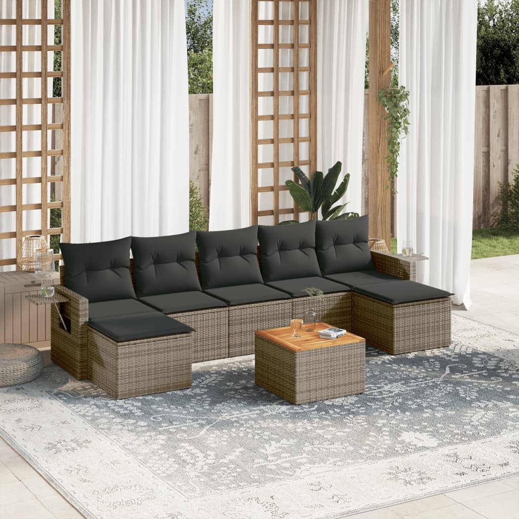 Set Divano Da Giardino 8 Pz Con Cuscini Grigio In Polyrattan