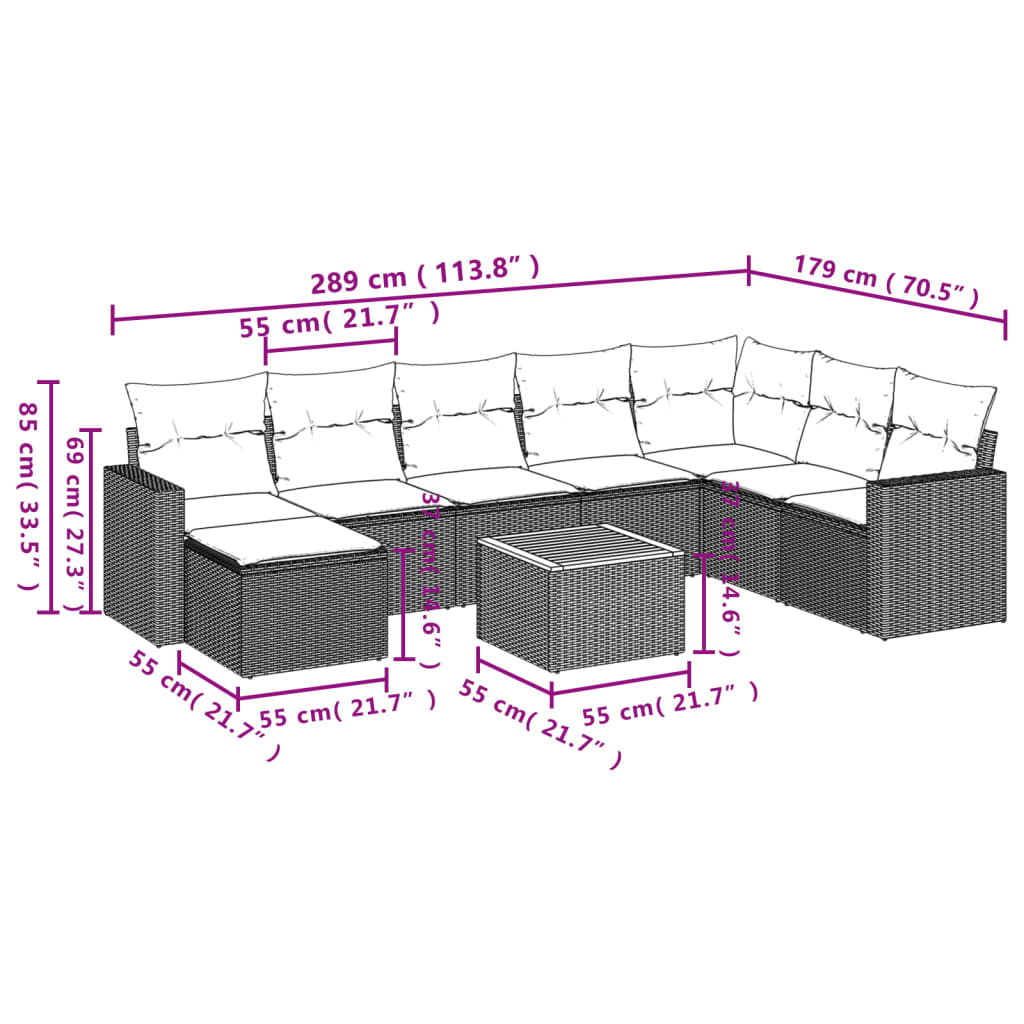 Set Divani Da Giardino 9 Pz Con Cuscini Nero In Polyrattan - Image 3