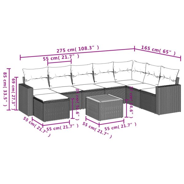 Set Divani Da Giardino 9 Pz Con Cuscini Nero In Polyrattan - Image 3