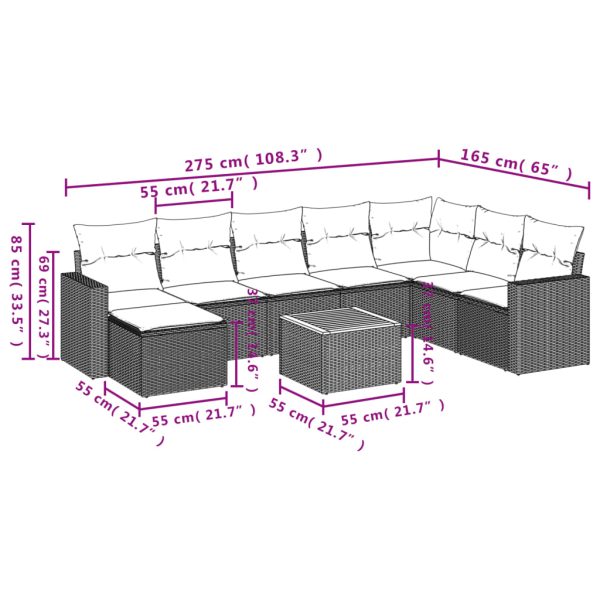 Set Divano Da Giardino 9 Pz Con Cuscini Beige In Polyrattan - Image 3