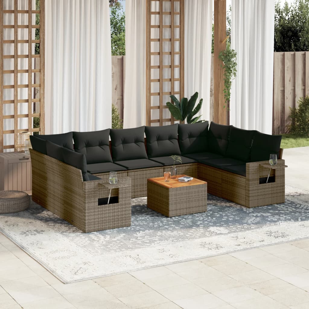Set Divano Da Giardino 10 Pz Con Cuscini Grigio In Polyrattan
