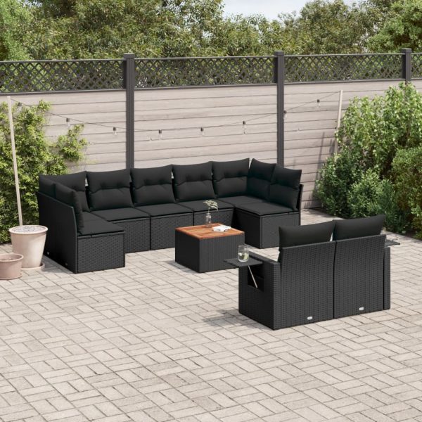 Set Divani Da Giardino 10pz Con Cuscini In Polyrattan Nero
