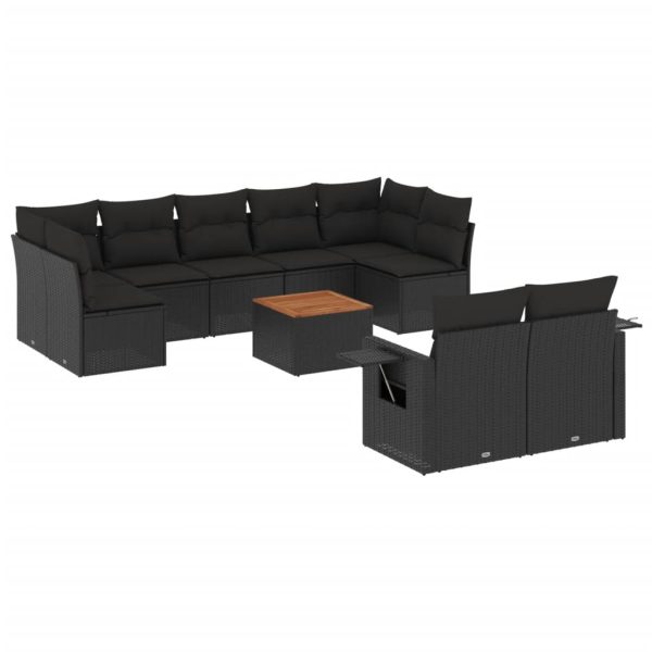 Set Divani Da Giardino 10pz Con Cuscini In Polyrattan Nero - Image 2