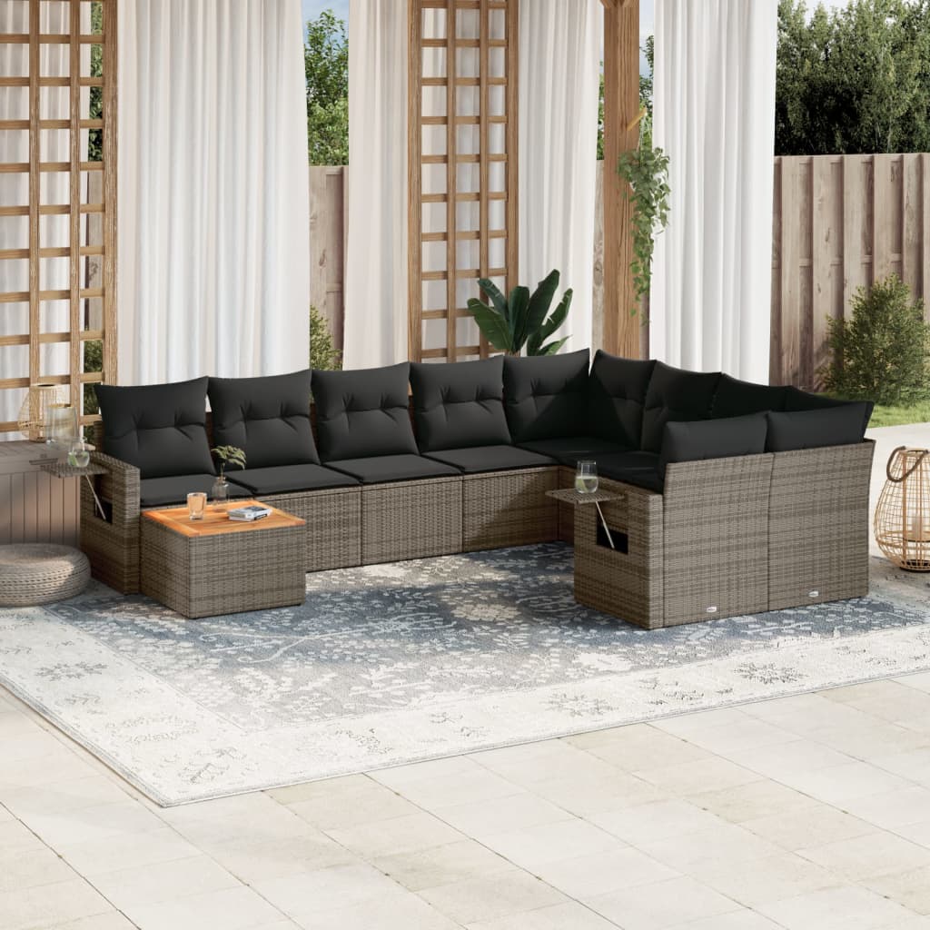 Set Divano Da Giardino 10 Pz Con Cuscini Grigio In Polyrattan