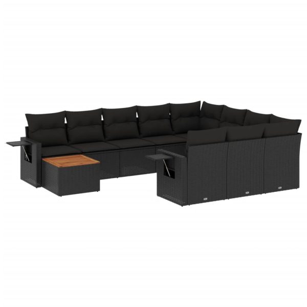 Set Divani Da Giardino 11 Pz Con Cuscini In Polyrattan Nero - Image 2
