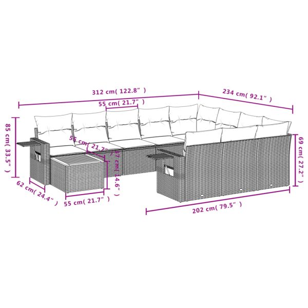Set Divani Da Giardino 11 Pz Con Cuscini In Polyrattan Nero - Image 3