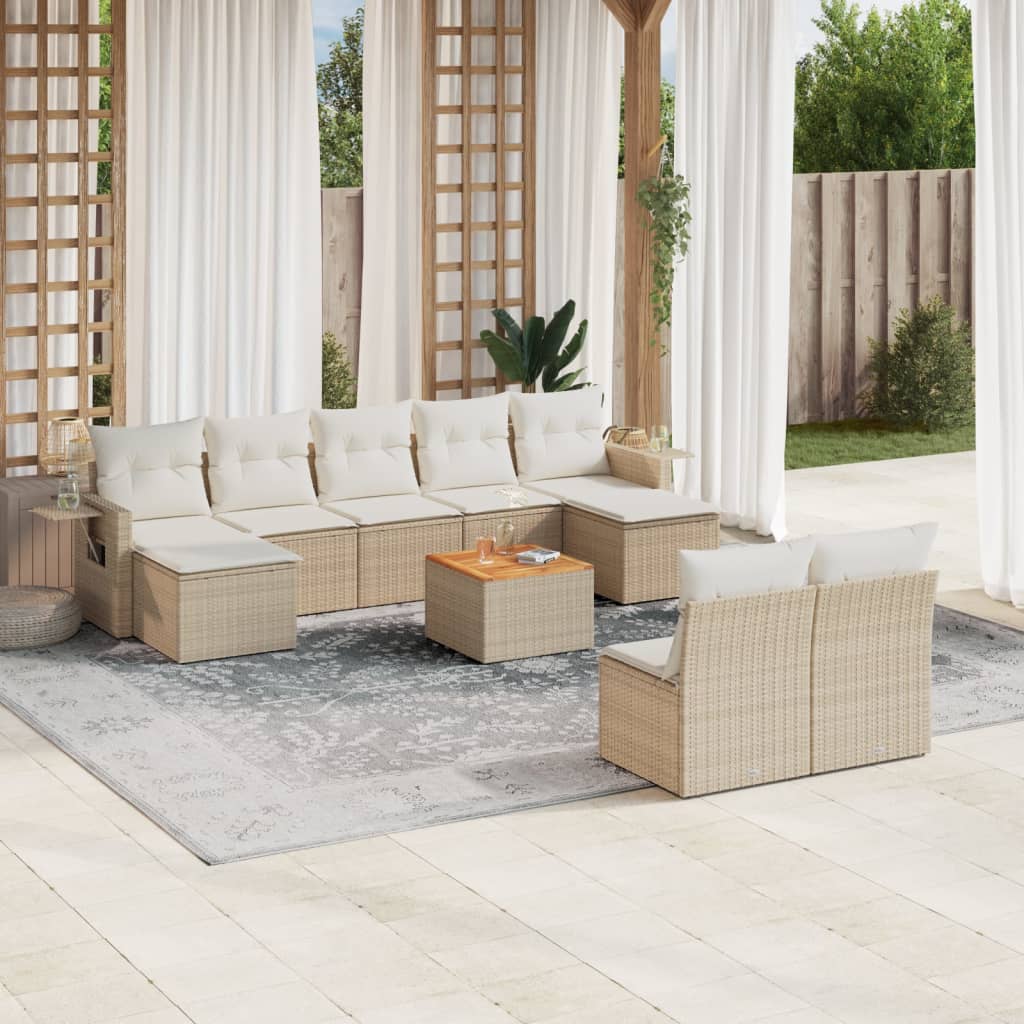 Set Divano Da Giardino 10 Pz Con Cuscini Beige In Polyrattan