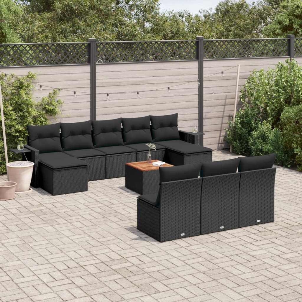Set Divani Da Giardino 11 Pz Con Cuscini In Polyrattan Nero